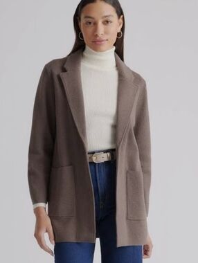 Quince 100% organic cotton knit blazer heather brown NWT Size large